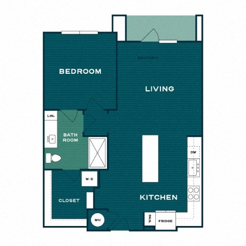 a floor plan of a studio apartment with a bedroom and a living room